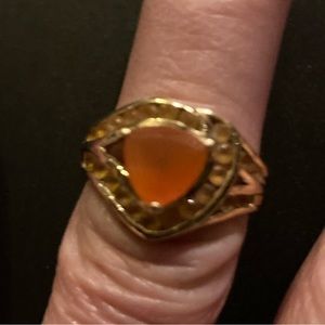 14 k orange triangular stone and citrine cluster ring sz 7